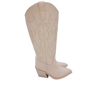Madden Girl Arizon Light Cream Pointed Sq Toe Cowgirl Cottage Embroided Boots 6